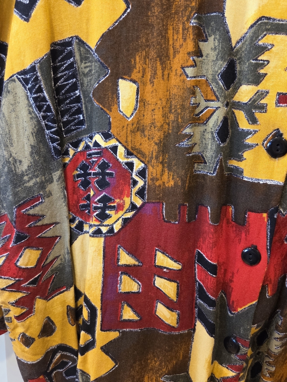 Vintage Cabrais Plus Collection 100% Rayon Abstract Geometric Button Up 22W - Picture 2 of 11